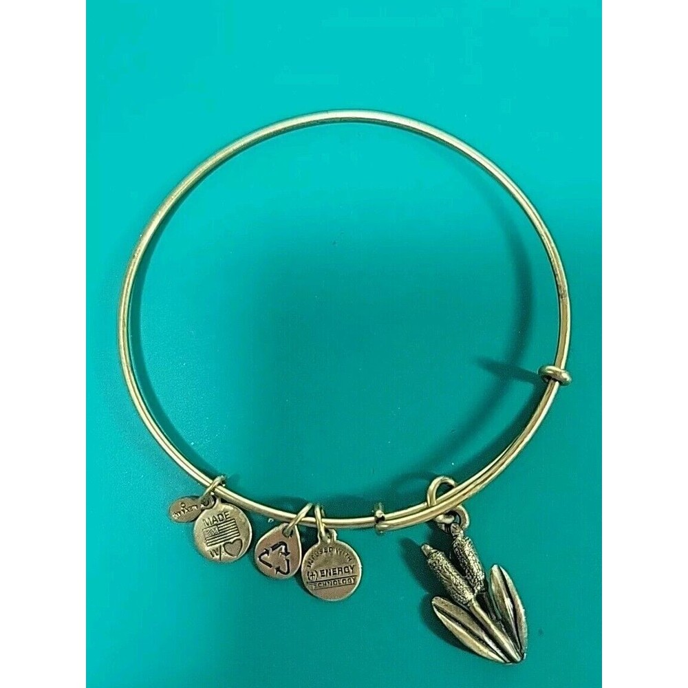 ALEX & ANI Sacred Garden Cattail  Bangle Bracelet Russian Gold Adjustable